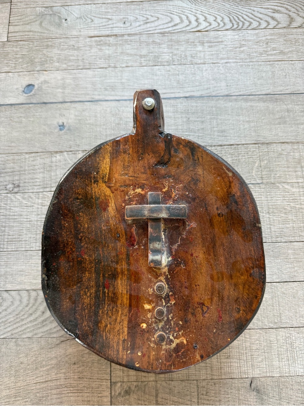 Jan Barboglio Wood Blessing  Box with Iron Cross in Warm Brown